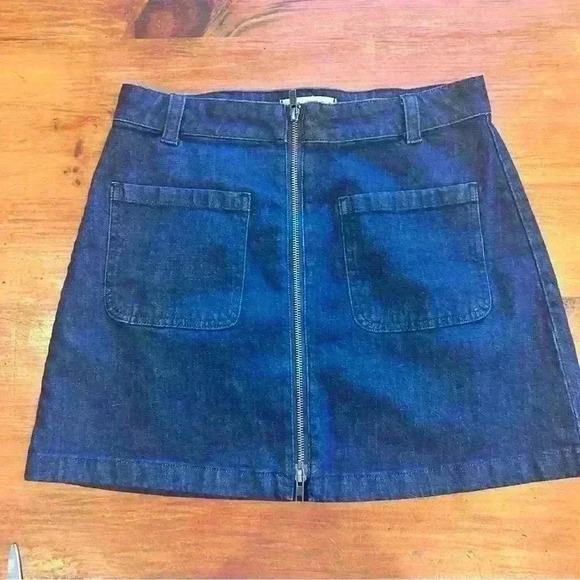 Madewell Denim Zip Up Mini Skirt Blue Size 29 Medium/Dark Wash Front Pocket - Picture 1 of 11